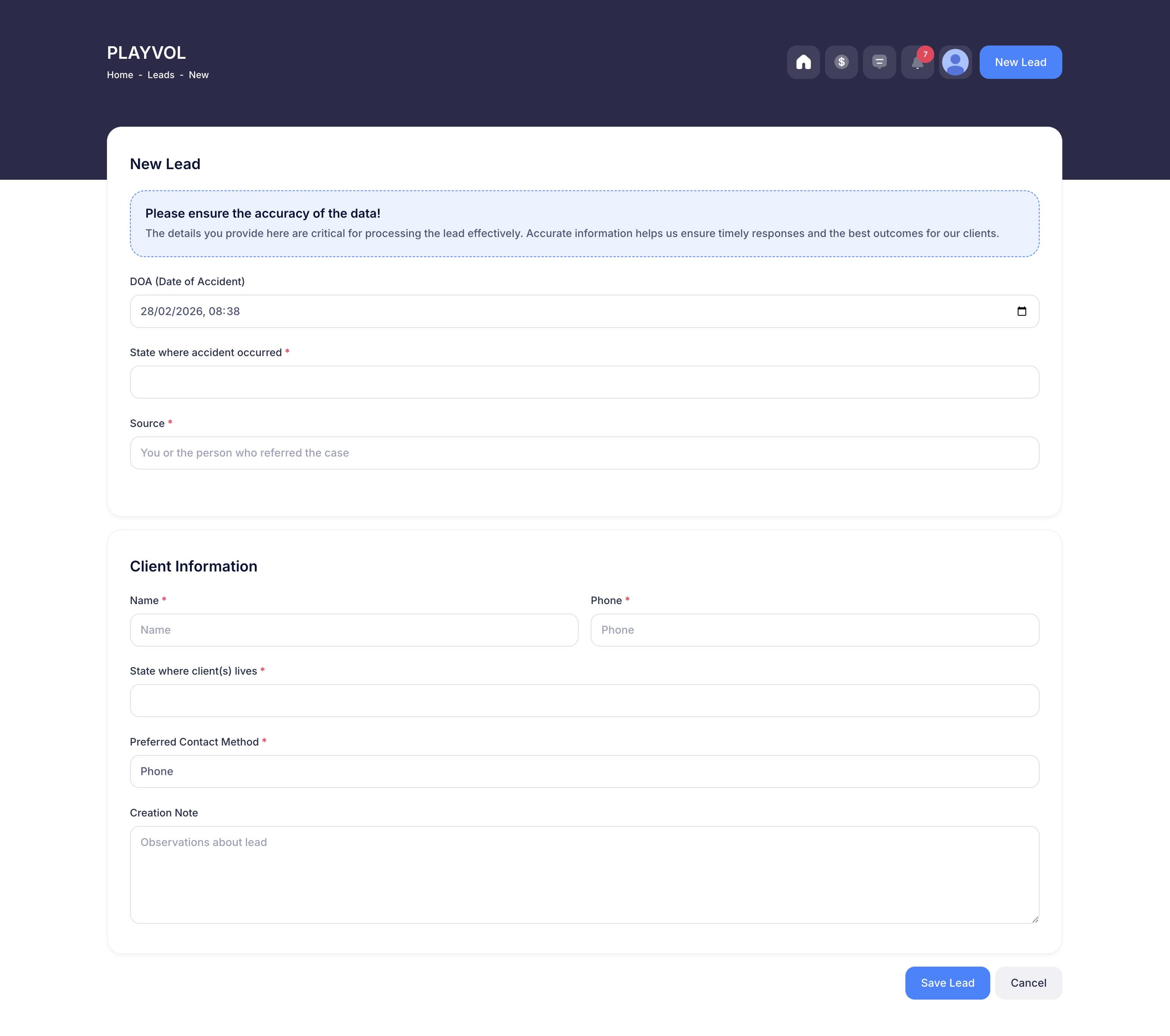 Report Incident - Your agents report car accidents with detailed information. The system automatically captures and creates leads for your organization.